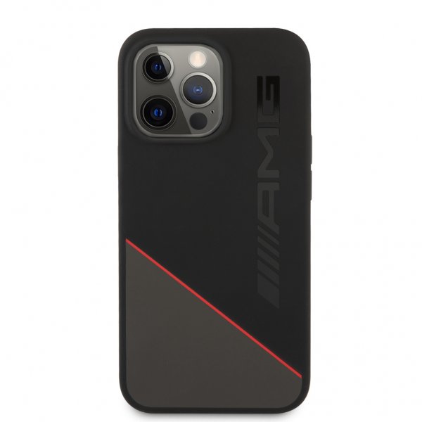 AMG iPhone 13 Pro Max Kotelo nestemäinen silikoni Kaksisävyinen musta