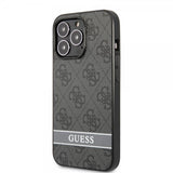 Guess iPhone 13 Pro Max -suojakuori, jossa painettu raita, pohja, harmaa
