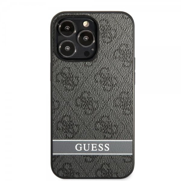 Guess iPhone 13 Pro Max -suojakuori, jossa painettu raita, pohja, harmaa