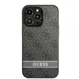 Guess iPhone 13 Pro Max -suojakuori, jossa painettu raita, pohja, harmaa