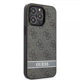 Guess iPhone 13 Pro Max -suojakuori, jossa painettu raita, pohja, harmaa