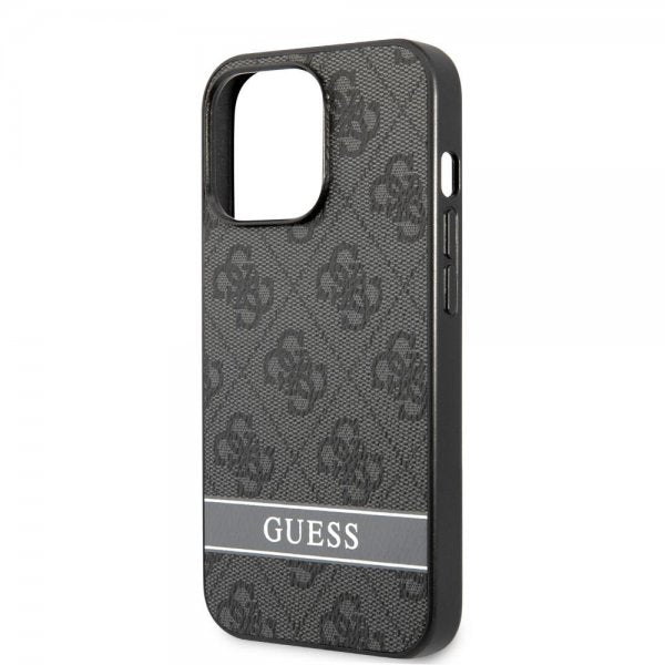 Guess iPhone 13 Pro Max -suojakuori, jossa painettu raita, pohja, harmaa