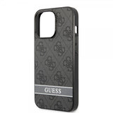 Guess iPhone 13 Pro Max -suojakuori, jossa painettu raita, pohja, harmaa