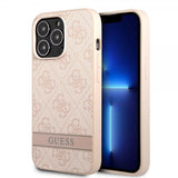 Guess iPhone 13 Pro Max -suojakuori Printed Stripe Bottom, vaaleanpunainen