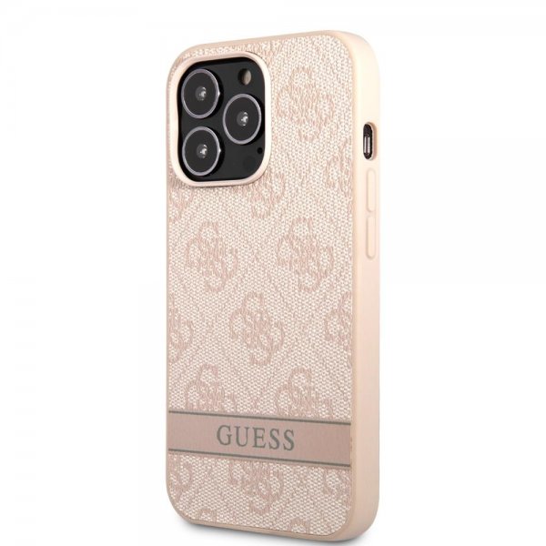 Guess iPhone 13 Pro Max -suojakuori Printed Stripe Bottom, vaaleanpunainen