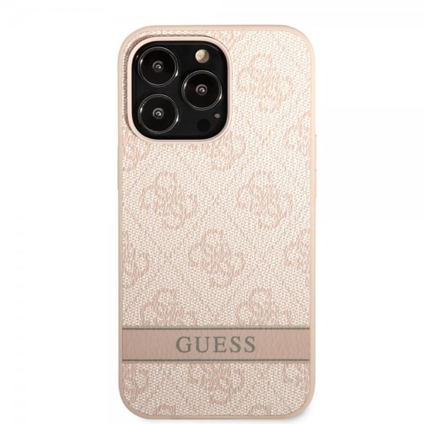 Guess iPhone 13 Pro Max -suojakuori Printed Stripe Bottom, vaaleanpunainen
