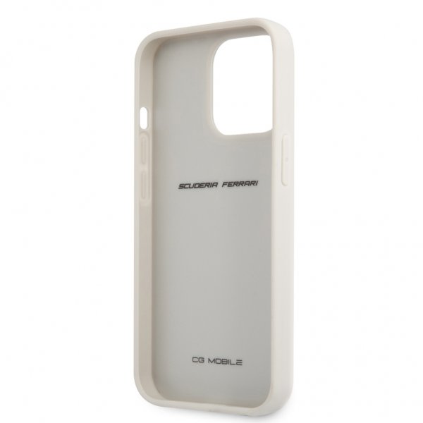 Ferrari iPhone 13 Pro Max -kuori, aitoa hiilikuitua, metallinen logo, hopea