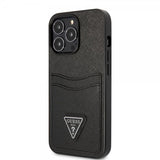 Guess iPhone 13 Pro Max Saffiano Double Cardslot -suojakuori, musta