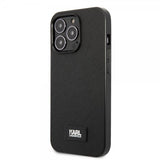 Karl Lagerfeld iPhone 13 Pro Max Saffiano Metal Plaque -suojakuori, musta