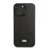 Karl Lagerfeld iPhone 13 Pro Max Saffiano Metal Plaque -suojakuori, musta