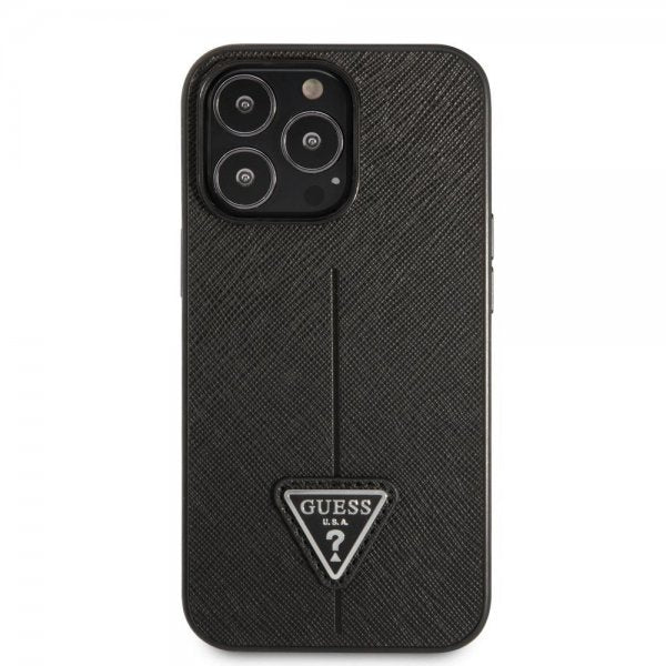Guess iPhone 13 Pro Max Suojakuori Saffiano Metal Triangle Musta