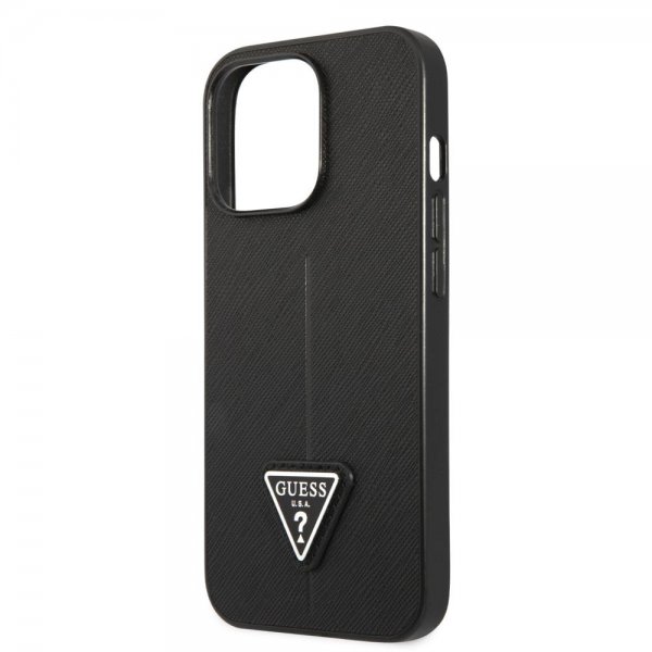 Guess iPhone 13 Pro Max Suojakuori Saffiano Metal Triangle Musta