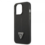 Guess iPhone 13 Pro Max Suojakuori Saffiano Metal Triangle Musta