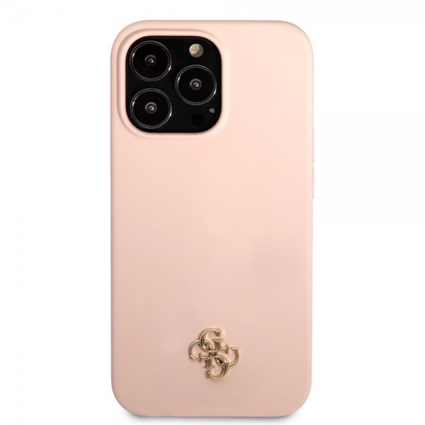 Guess iPhone 13 Pro Max Suojakuori Silikoni Metalli Logo 4G Vaaleanpunainen