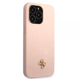Guess iPhone 13 Pro Max Suojakuori Silikoni Metalli Logo 4G Vaaleanpunainen