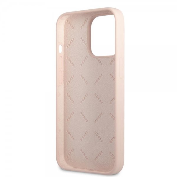 Guess iPhone 13 Pro Max Suojakuori Silikoni Metalli Logo 4G Vaaleanpunainen