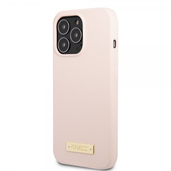 Guess iPhone 13 Pro Max kuori silikoni metallilevy MagSafe vaaleanpunainen
