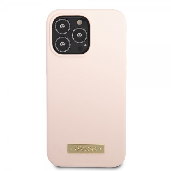 Guess iPhone 13 Pro Max kuori silikoni metallilevy MagSafe vaaleanpunainen