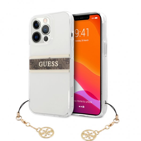 Guess iPhone 13 Pro Max Suojakuori Stripe Charm Ruskea