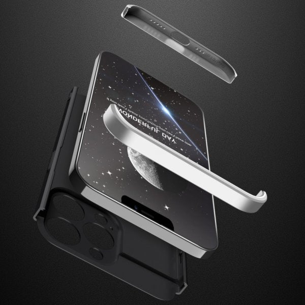 GKK iPhone 13 Pro Max Kolmiosainen Suojakuori Musta Hopea