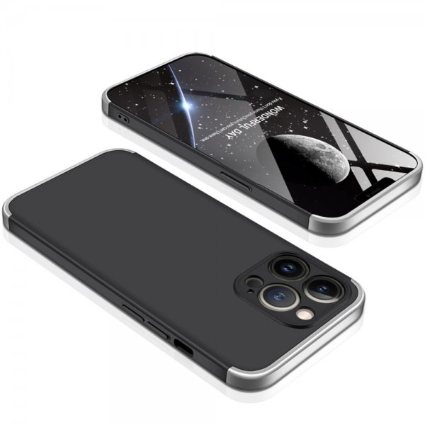 GKK iPhone 13 Pro Max Kolmiosainen Suojakuori Musta Hopea
