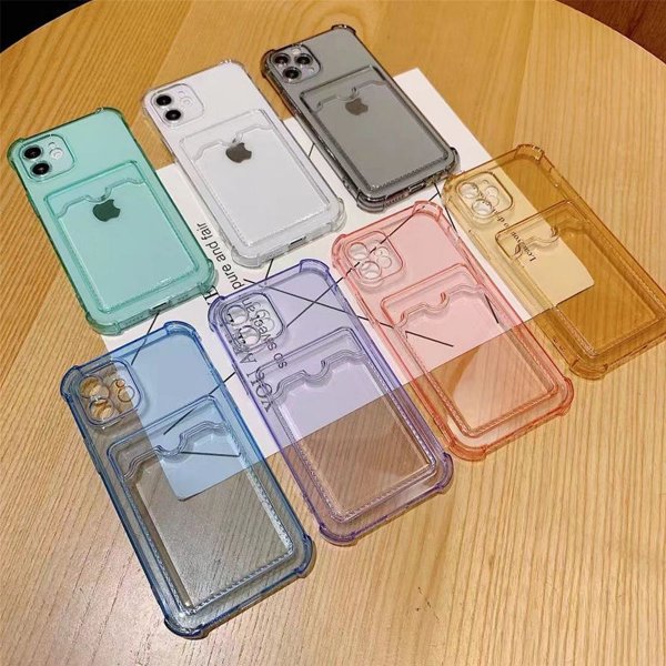 iPhone 13 Pro Max -iskunkestävä läpinäkyvä korttipidikekuori