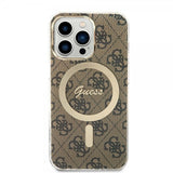 Guess iPhone 13 Pro -suojakuori 4G Pattern MagSafe, ruskea