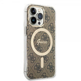Guess iPhone 13 Pro -suojakuori 4G Pattern MagSafe, ruskea