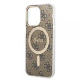 Guess iPhone 13 Pro -suojakuori 4G Pattern MagSafe, ruskea
