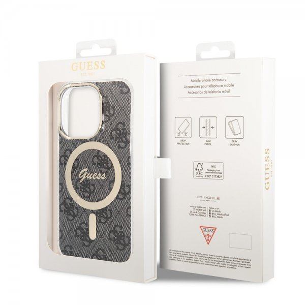 Guess iPhone 13 Pro -kuori 4G Pattern MagSafe Musta