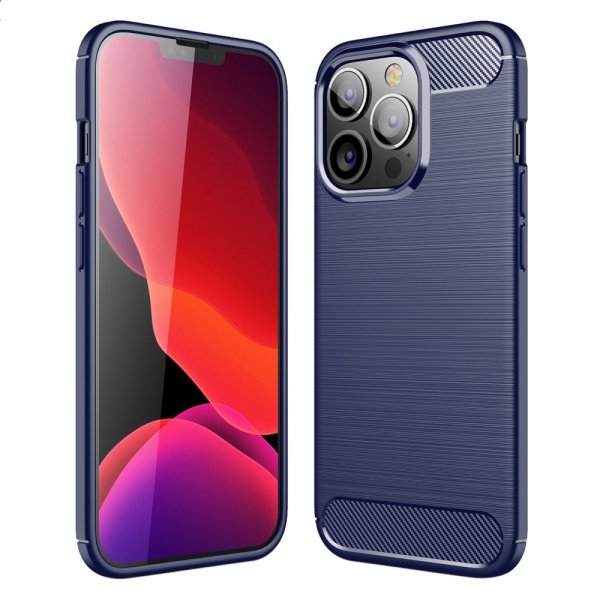 iPhone 13 Pro Kuoret Harjattu Hiilikuitukuvio Sininen