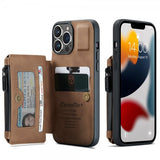 CaseMe iPhone 13 Pro Suojakuori C20 Korttipaikka Vetoketju Ruskea