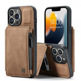 CaseMe iPhone 13 Pro Suojakuori C20 Korttipaikka Vetoketju Ruskea