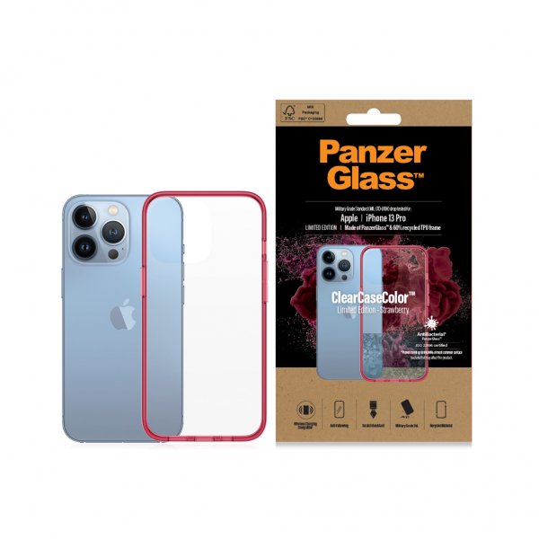 PanzerGlass iPhone 13 Pro -suojakuori ClearCase Color Strawberry