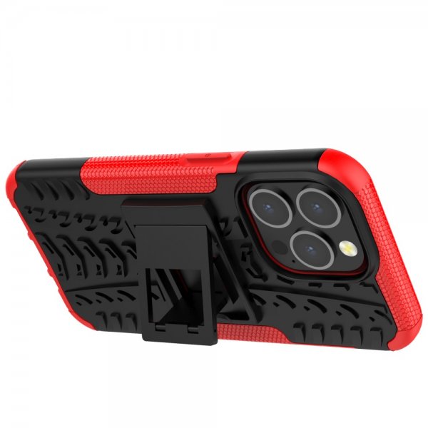 iPhone 13 Pro Kuori, rengaskuvio, jalustaominaisuus, punainen