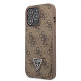 Guess iPhone 13 Pro Suojakuori Double Cardslot Metal Triangle Ruskea