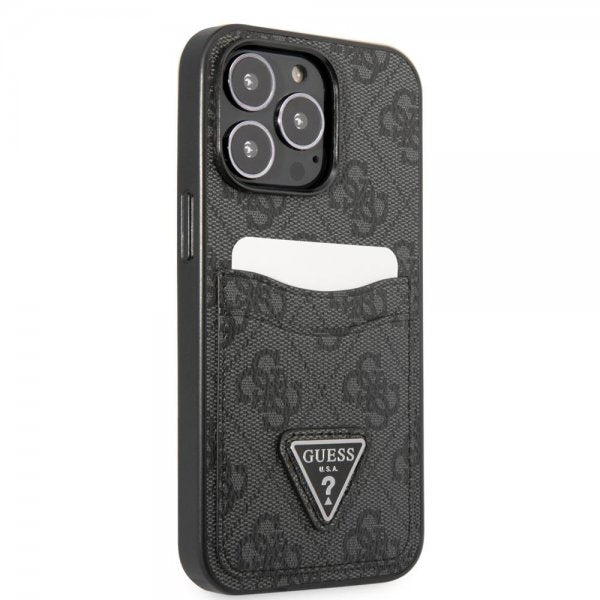 Guess iPhone 13 Pro -kuoret, Double Cardslot Metal Triangle, musta