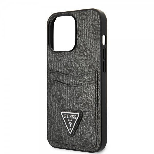 Guess iPhone 13 Pro -kuoret, Double Cardslot Metal Triangle, musta