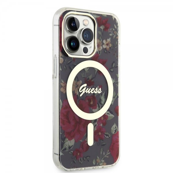 Guess iPhone 13 Pro -suojakuori Flower MagSafe Khaki