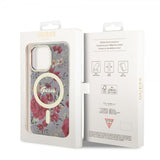 Guess iPhone 13 Pro -suojakuori Flower MagSafe Khaki