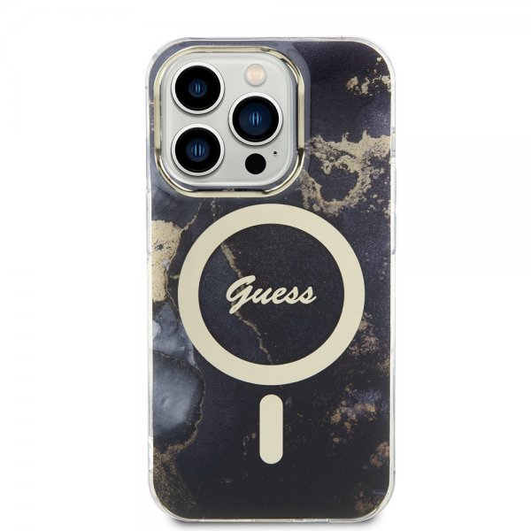 Guess iPhone 13 Pro -suojakuori Golden Marble MagSafe, musta
