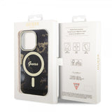 Guess iPhone 13 Pro -suojakuori Golden Marble MagSafe, musta