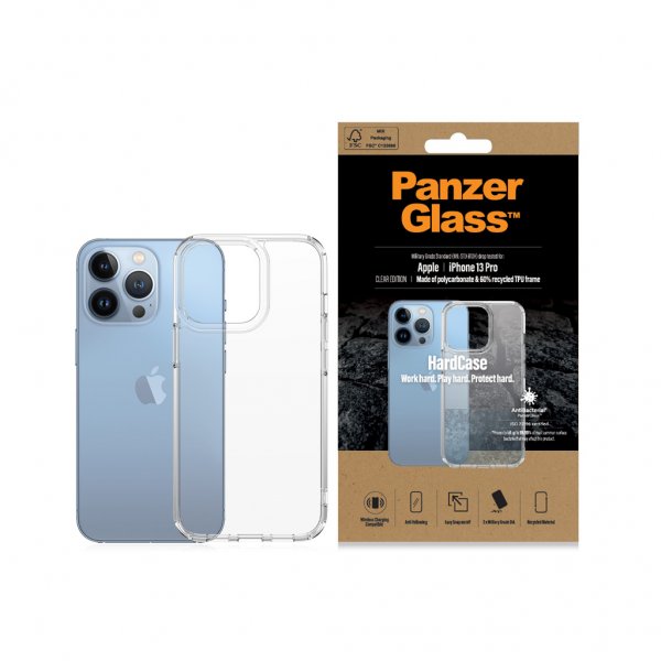 PanzerGlass iPhone 13 Pro kuori, kova läpinäkyvä