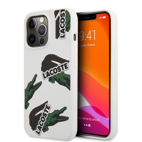 Lacoste iPhone 13 Pro -suojakuori Liquid Silicone Allover Pattern White