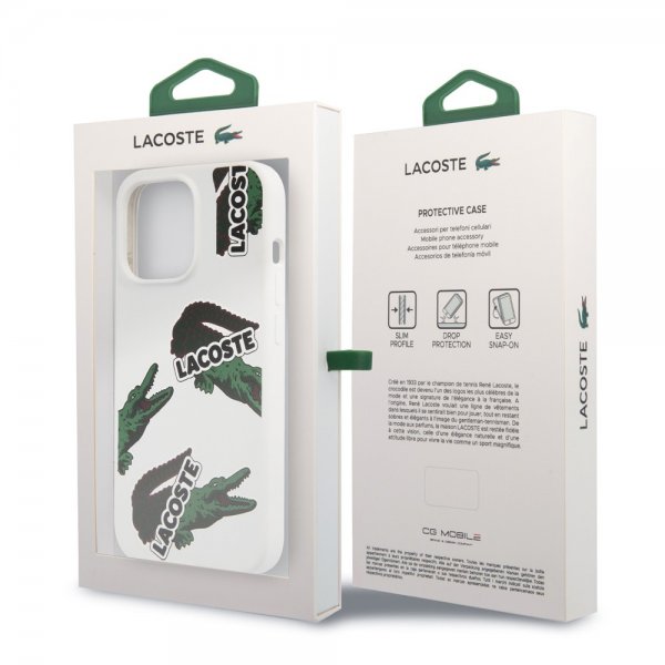 Lacoste iPhone 13 Pro -suojakuori Liquid Silicone Allover Pattern White