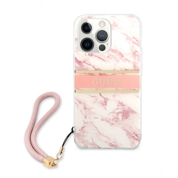 Guess iPhone 13 Pro -suojakuori Marble Design Stripe, ruusukulta