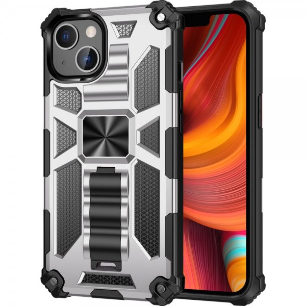 iPhone 13 Pro Kuori Metallilevyllä ja Jalustatoiminnolla, Hopea