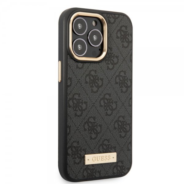 Guess iPhone 13 Pro -suojakuori, Metal Plate Logo MagSafe, musta