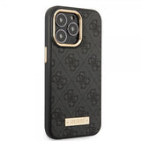 Guess iPhone 13 Pro -suojakuori, Metal Plate Logo MagSafe, musta