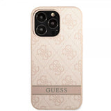 Guess iPhone 13 Pro -suojakuori Printed Stripe Bottom, vaaleanpunainen